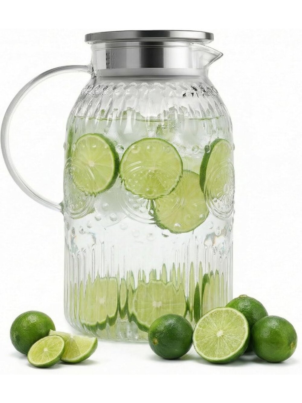 Vintage 1 Gallon Glass Pitcher with Lid & Handle - Heat Resistant Water Jug for
